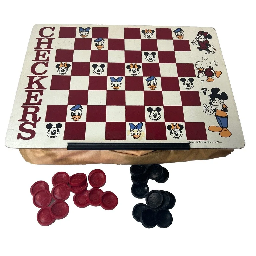 Vintage Walt Disney Bean Bag Checkers Checkered Board Read Stained Missing Piece